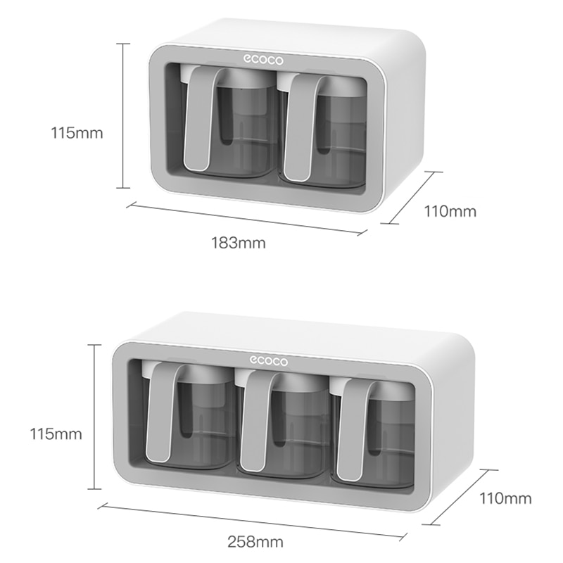 Wall Mount Spice Rack Organizer Sugar Bowl Salt Shaker Seasoning Container Spice Boxes With Spoons Kitchen Supplies Storage Set
