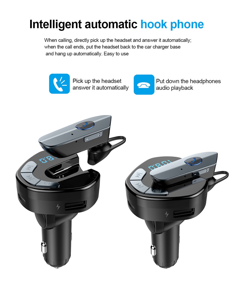 Auto Fm-zender Bluetooth Speler Met Bluetooth Headset Auto Bluetooth Auto Charger Tf Card Usb Lader