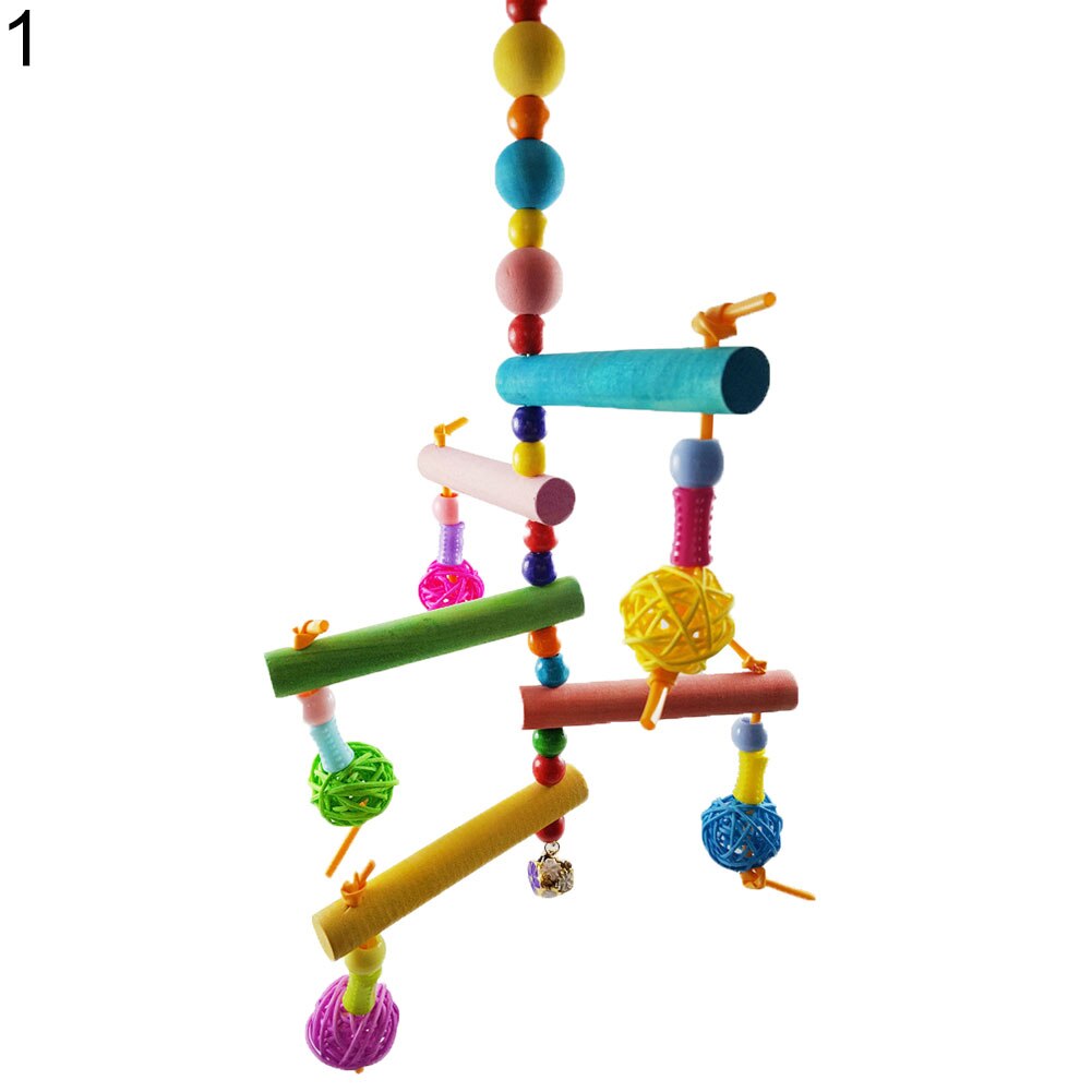 Birds Parrot Toys Chew Bite Hanging Cage Balls Toys Rattan Ball Wood Ladder Bells Parrot Bite Climbing Toy Pet Bird Cage Decor: 1