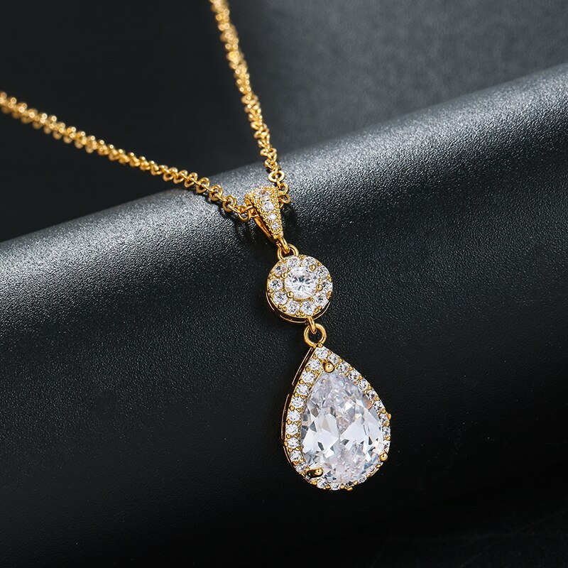 WEIMANJINGDIAN, novedad, exquisito collar y pendientes de cristal de circonia cúbica de lágrima grande, conjunto de joyería nupcial para banquete