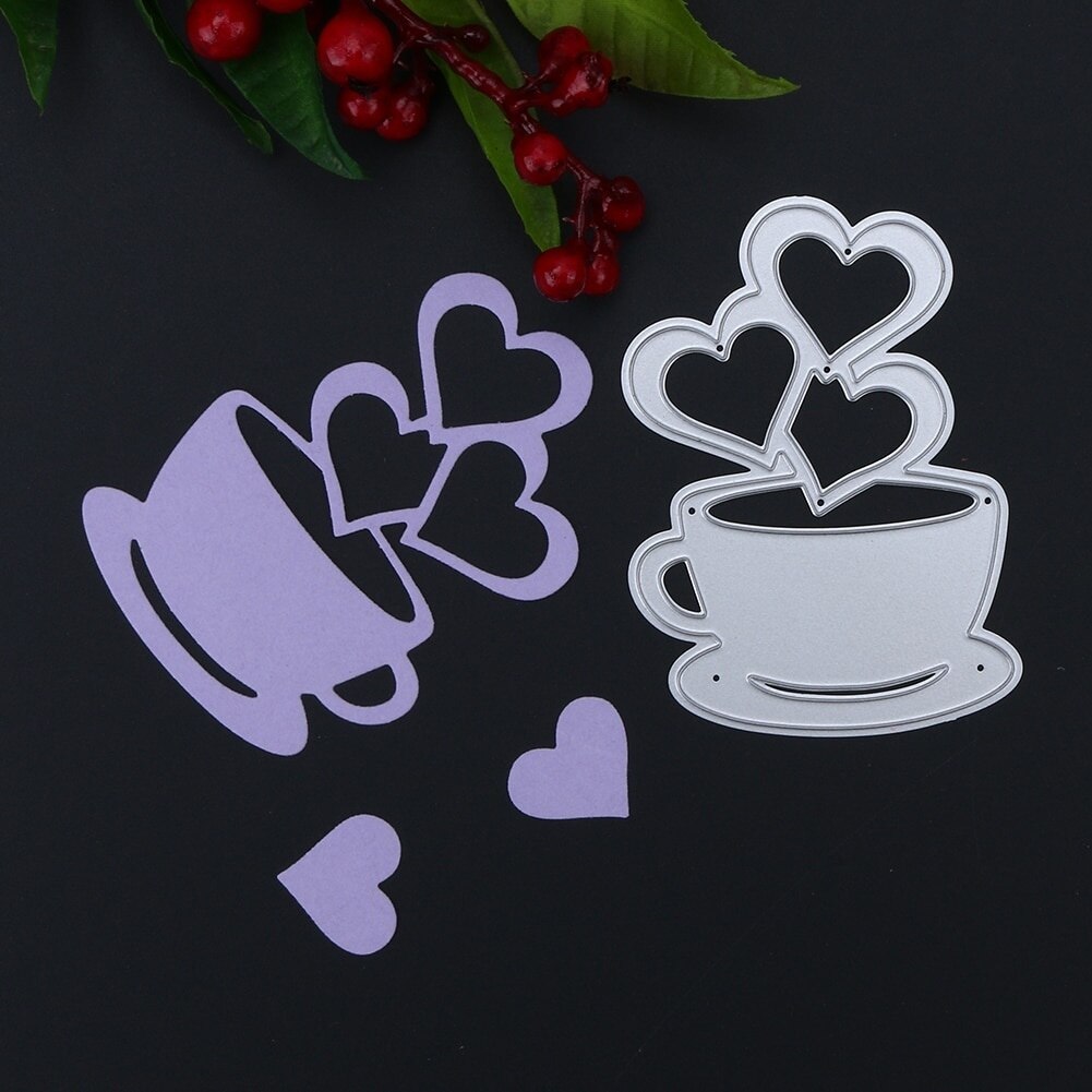 Lngclown bricolage amour coeur tasse à café artisanat pochoir pour bricolage Scrapbooking papier/photo cartes faisant gaufrage Die