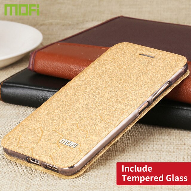 Étui à rabat en cuir et Silicone pour Xiaomi Poco M3, Coque Capas MOFi originale, résistant aux chocs, étui de luxe pour livres: Gold with Glass