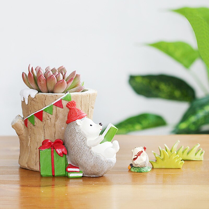 Kerst Egel Dagboek Bloempot Hars Desktop Cartoon Geglazuurd Succulent Plant Bloem Pot