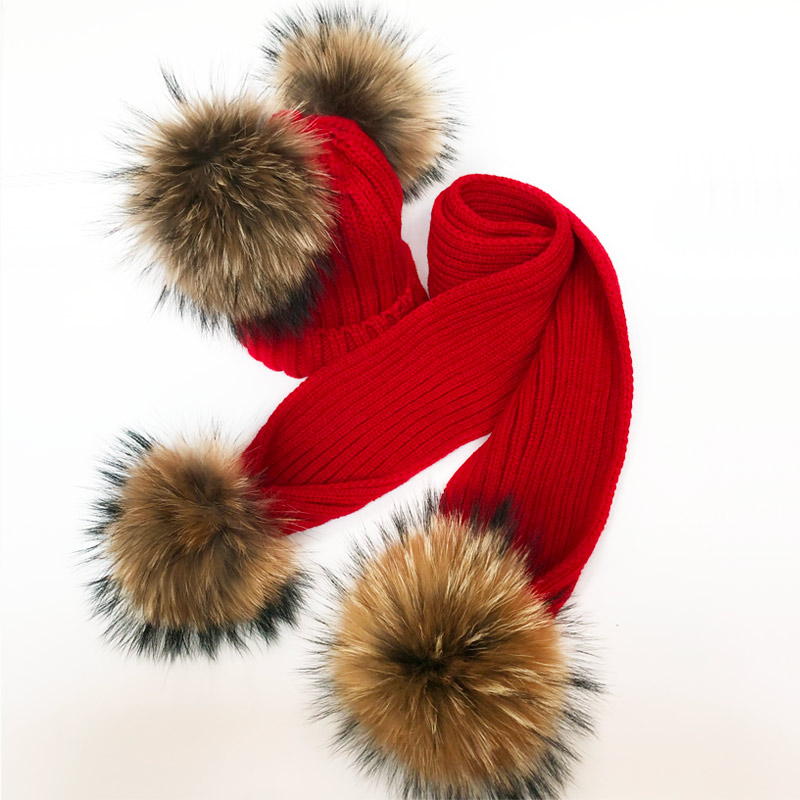 Ouder-kind Winter hoeden Schattige Baby bont Pompon Hoed Sjaal Sets Echte Natuurlijke Haarbal Caps Moeder Kinderen Warme Gebreide Hoeden Winter Bea