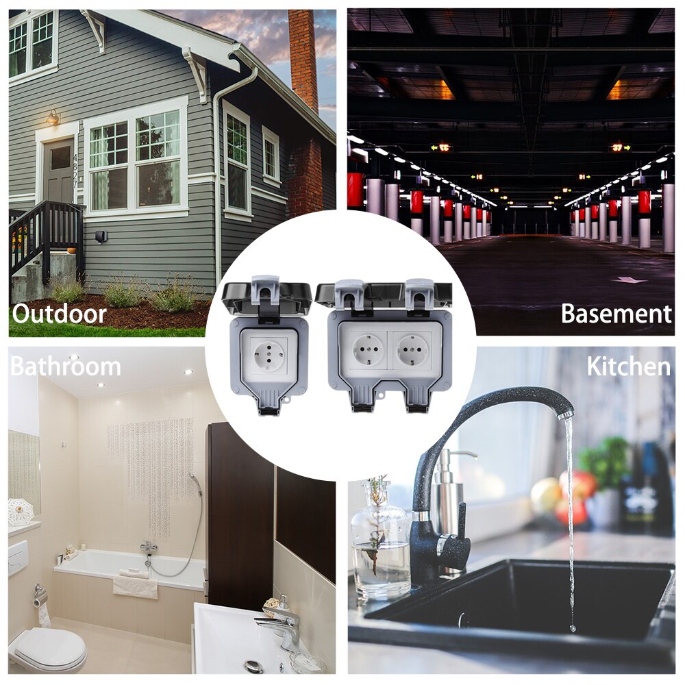 Rdxone 16A Waterproof Outdoor Outlet IP66 Weatherproof Wall Power Socket for Outdoor bathroom waterproof wall socket