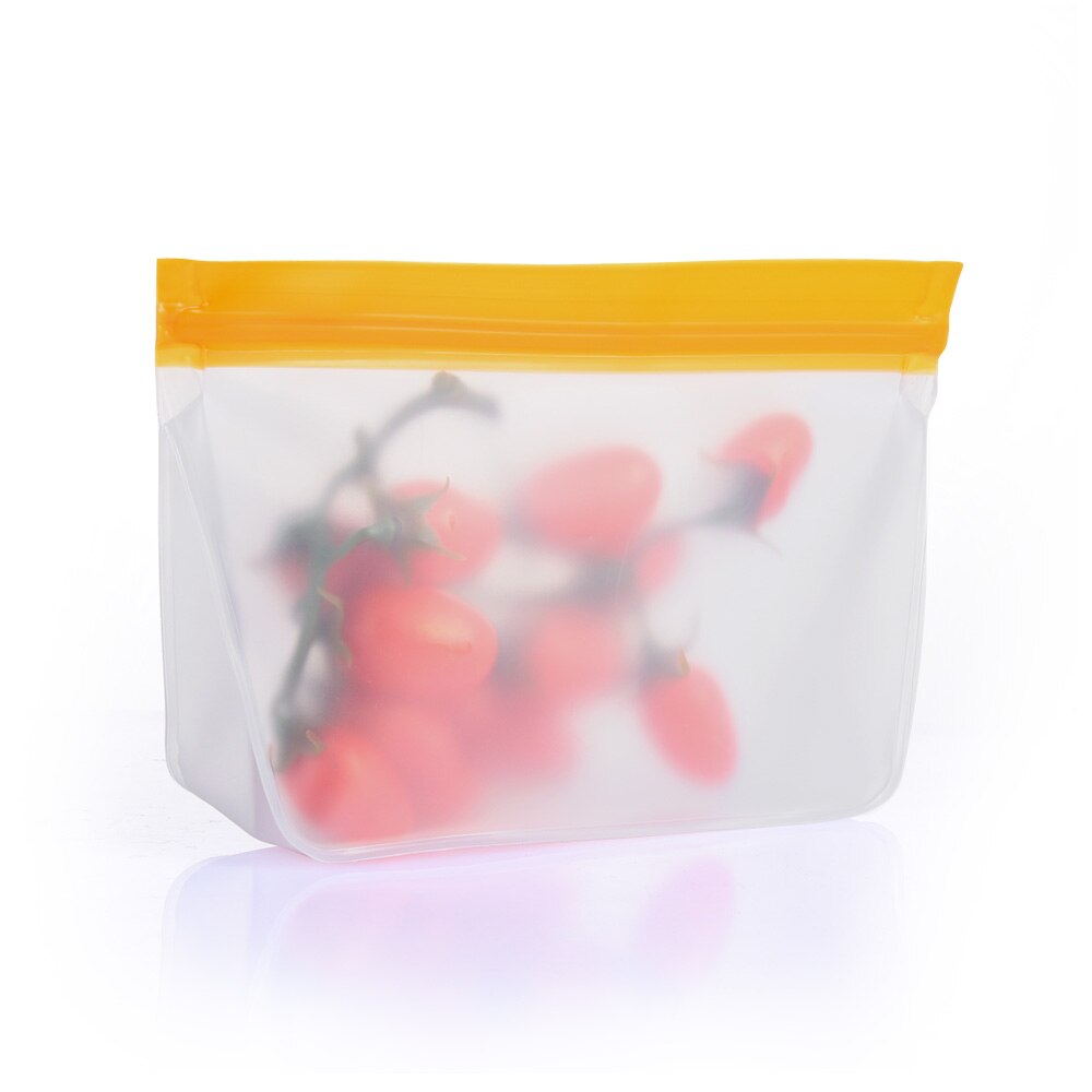 3Sizes Reusable Freezer Silicone Fresh Bag Food Storage Container Stand Up Leakproof Zip Shut Bags Kitchen Organizer: Orange