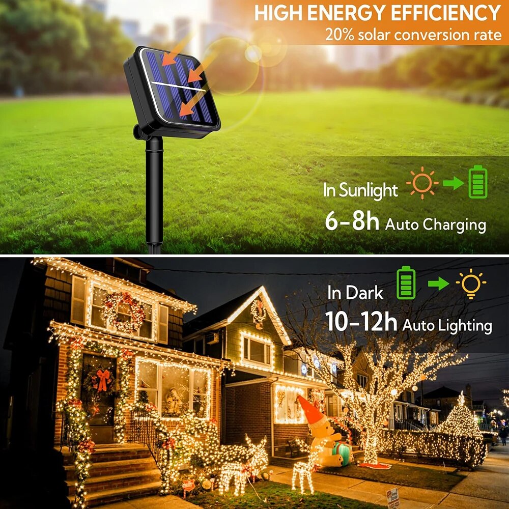 Solar-Lichterkette für den Außenbereich, wasserdicht, Solar-Lichterkette, 8 Modi, Solar-Weihnachtsbeleuchtung für Garten, Terrasse, Hochzeitsdekorationen