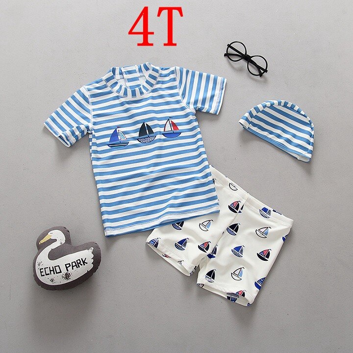 Children Swimsuit For Boys triped Baby Boy Swimwear Sun Protection Two Pieces Toddler Swimwear Kids Summer Beach Bathing Suits: 4T (85-95CM)