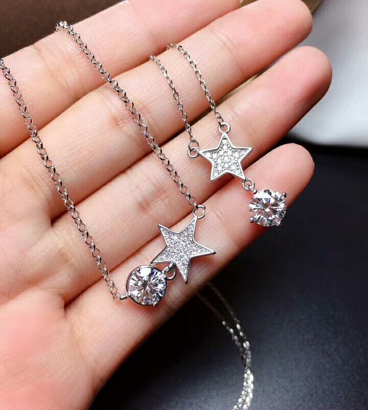 MeiBaPJ 1 carato D colore Reale Moissanite Del diamante 5 Stelle Insieme Dei Monili 925 D'argento del Braccialetto Della Collana Dei Monili di Cerimonia Nuziale per Le Donne