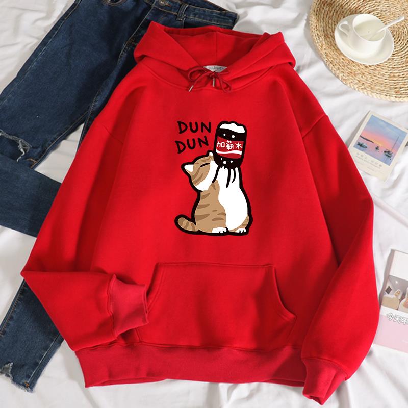 Dun Dun Gehalt Zunahme komisch Katze Drucken Hoodies Damen Herbst Übergröße Hoodie Einfache Vlies Sweatshirts Straße S-Xxl Hoody: L / Gold