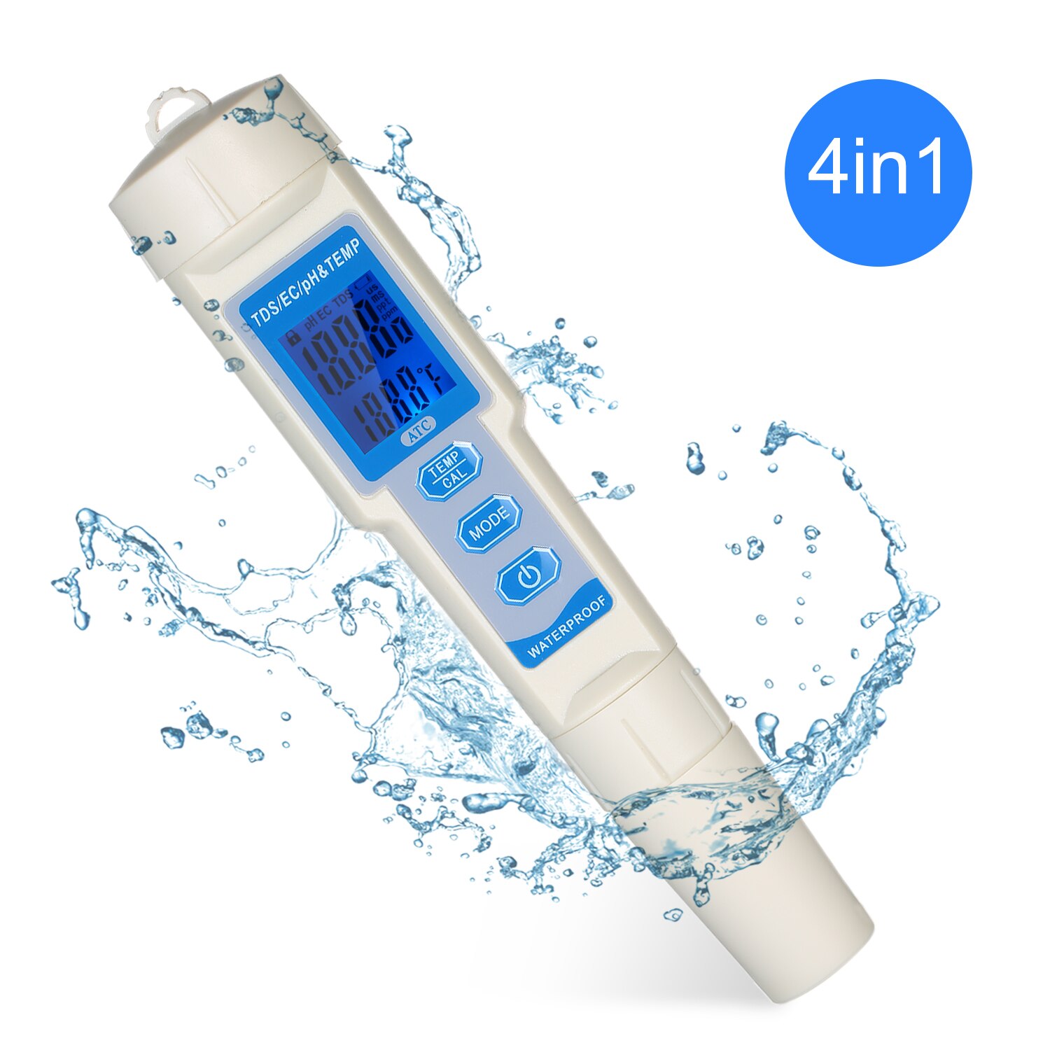4-in-1 Water Tester Pen Waterproof Water Analysis Instrument PH/EC/TDS & Temperature Meter PH Meter TDS Meter