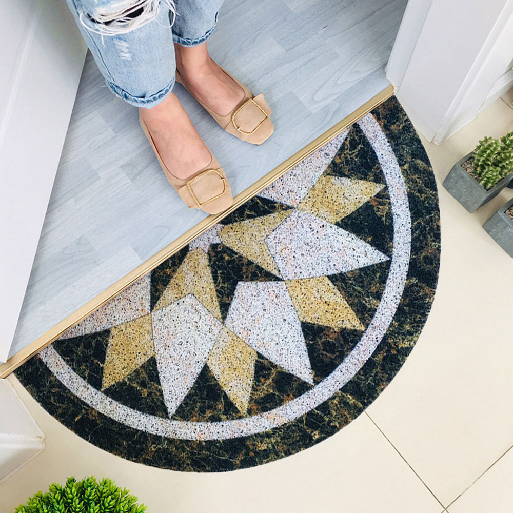 Marble Pattern Half-round Shap Outdoor Mat Black Water Absorption Carpet Anti-Slip Bathroom Mats Doormat Home Decorative Rugs