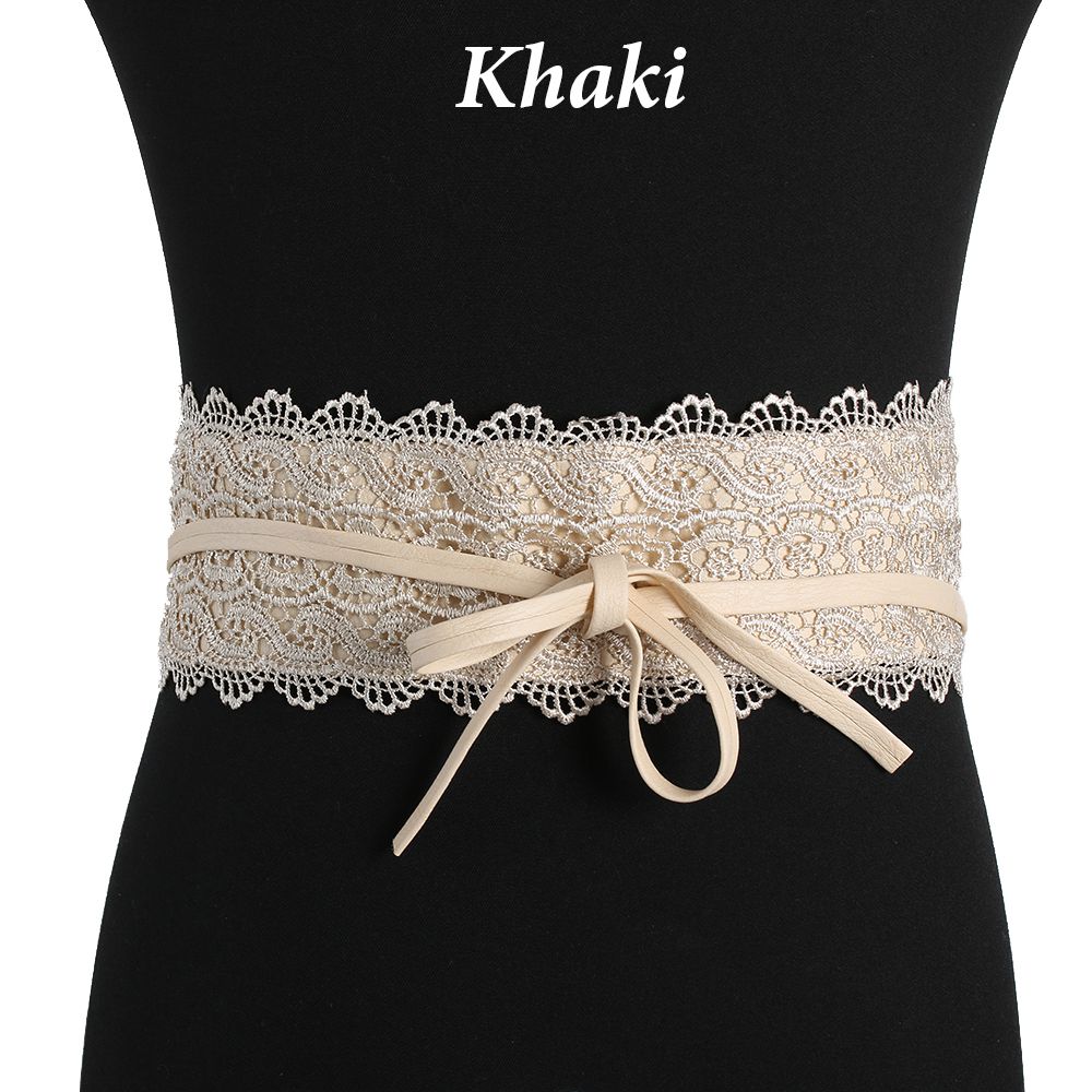 Vestido de boda para mujer, corsé ancho, cinturón de encaje, cinturón de cintura con autolazo para mujer, decoración colorida de banda de cintura de encaje a la: Khaki Waistband