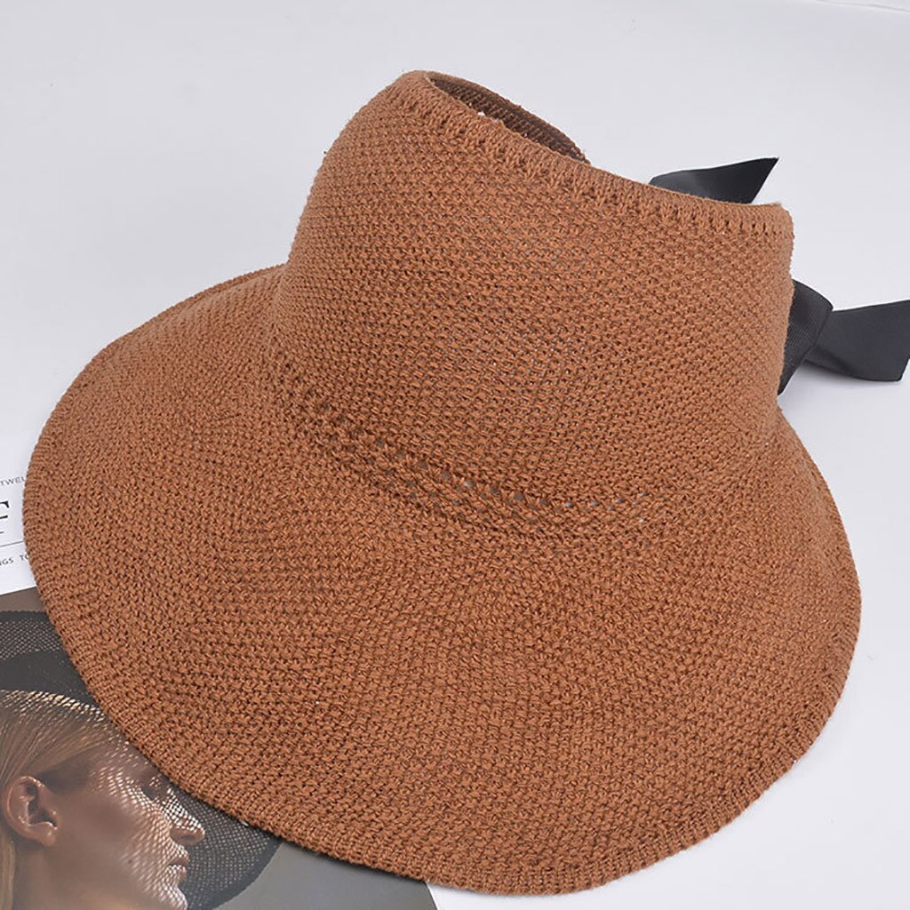 Chapeaux de soleil pour les femmes chapeau d'été chapeau de paille visière décontracté large bord disquette pliable solide été soleil plage chapeau T424: CO