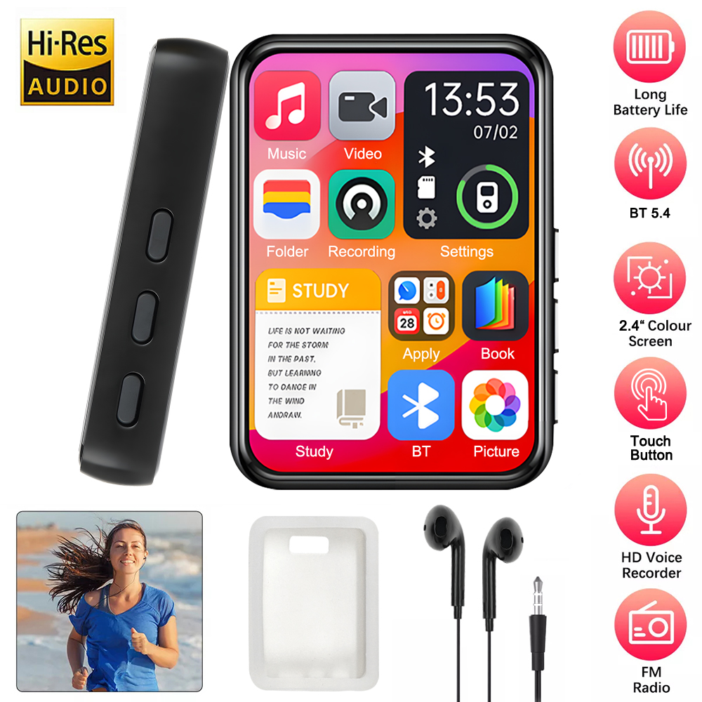 32 GB 2,4-calowy ekran dotykowy Bluetooth 5.4 Odtwarzacz MP3, odtwarzacz muzyczny HiFi z głośnikiem/nagrywarką/ebookiem/zdjęciem