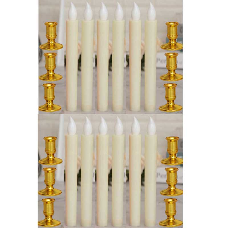 12 Pieces Beige/Yellow/Red Church LED Candles,Battery Operated Flameless Flickering Candle Light For Wedding: beige with holder