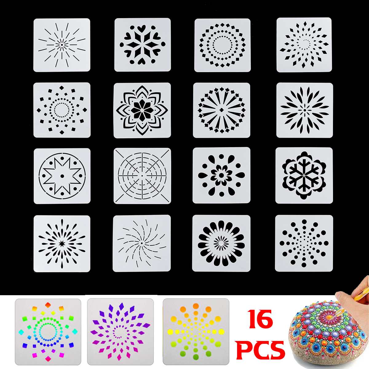 LEORY A4 Graphics Tablet LED Drawing Tablet Art Stencil Drawing Board Light Box Tracing Table Pad Electronics Writing Tablet: 16PCS Mandala Painti