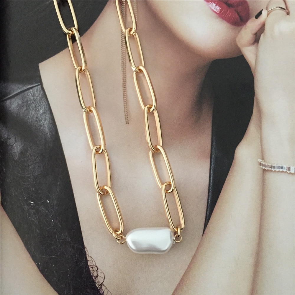 Gold Color Plating Irregular Pearl Pendant Necklace For Women Girl Delicate Bohemia Collar Jewelry