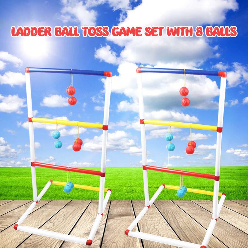 Ladder Ball Game Set Golf Toss Game Backyard Toys Outdoor Games for Adults and Kids with 8 Balls Lawn Toss Game