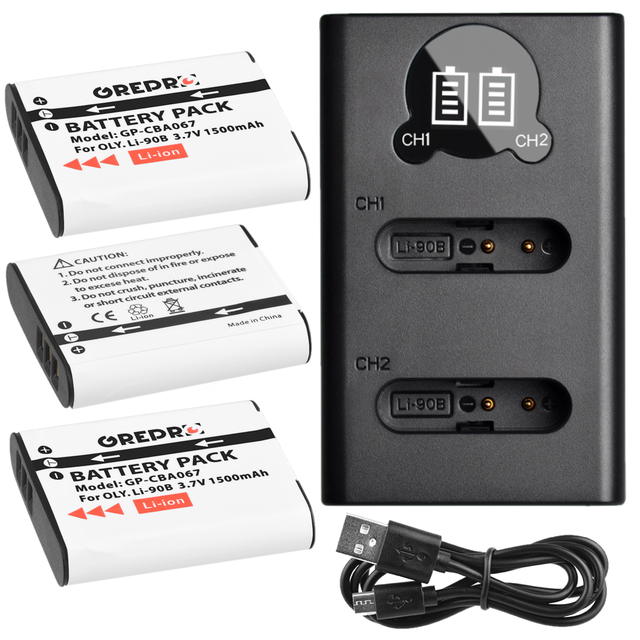 Batterie 1500mAh Li-92B + chargeur Li 90B Li92B avec type-c pour Olympus duty Li-90B TG-5 TG-4 TG-6 SH-1 SH-2 SH-60 SH-5: 3B with Charger