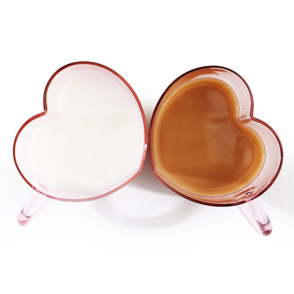 Couple Lover Single Walled Heart Shaped Glass Cup Juice Coffee Mug with Handle