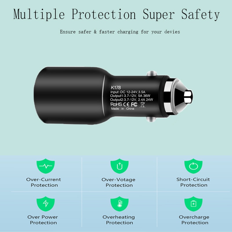Dual USB Warp Car Charger 5V/6A Dash Charger For Oneplus 7T Pro/7T/7/7 Pro / 6T/6/5T/5/3T/3 Fast Car Charging Car Charger