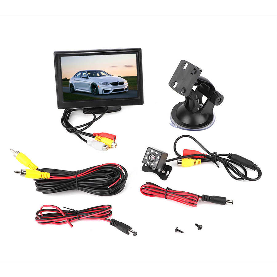 5 in Screen Monitor for Car TFT LCD Monitor 2CH Video Input with 8LEDs Night Vision Waterproof Camera: Default Title