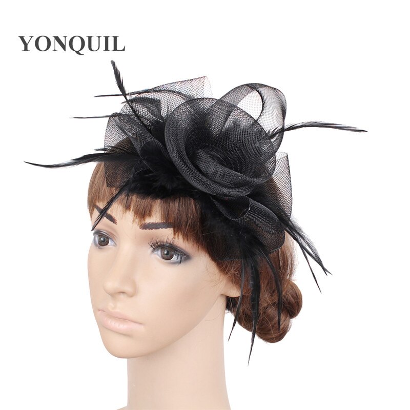 Wonderful color crinoline fascinator headwear feather colorful mesh party show hair accessories millinery cocktail hats MYQ053