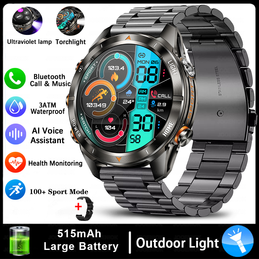 Quatro botões bluetooth chamada relógio inteligente masculino 1.43 Polegada hd sreen 100 + esportes 3atm lanterna à prova dwaterproof água smartwatch homem para huawei: Verde