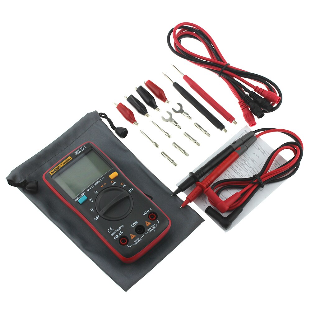 AN8004 Digital Multimeter Auto Range Backlight AC/DC Ammeter Voltmeter Ohm Portable Meter multimetro + Test Lead Set: AN8004 red pro