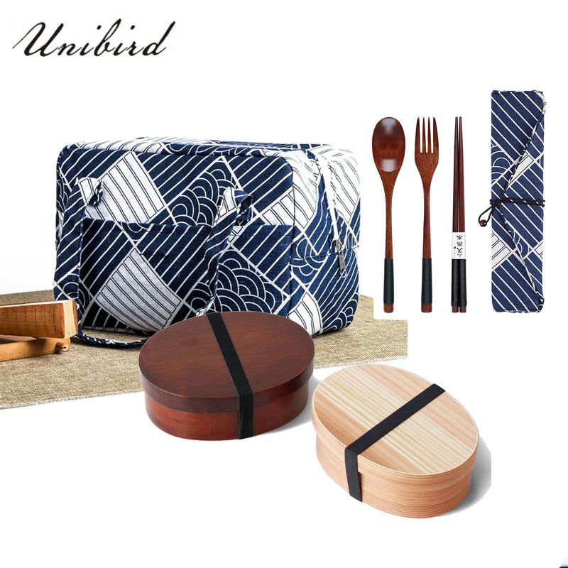 Unibird Wooden Lunch Box Bento Box with Internal Separator Japan Style Food Container for Kids Adults Camping