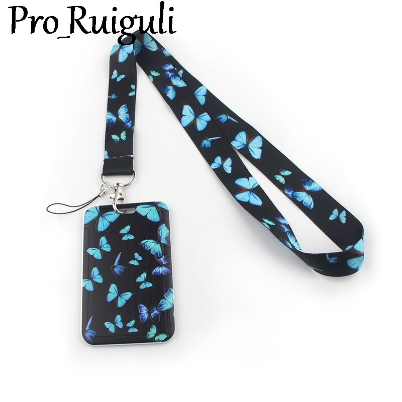 Blauw Monarch Vlinder Key Lanyard Auto Sleutelhanger Id-kaart Pass Gym Mobiele Telefoon Badge Kids Sleutelhanger Houder Sieraden Decoraties: Card Holder Lanyard