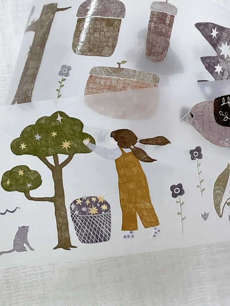 1 bucle de hiedra, nieve, árbol de limón Vintage, granja, bosque, chica, Washi, cinta PET para hacer tarjetas, bricolaje, Plan de álbum de recortes, pegatina decorativa