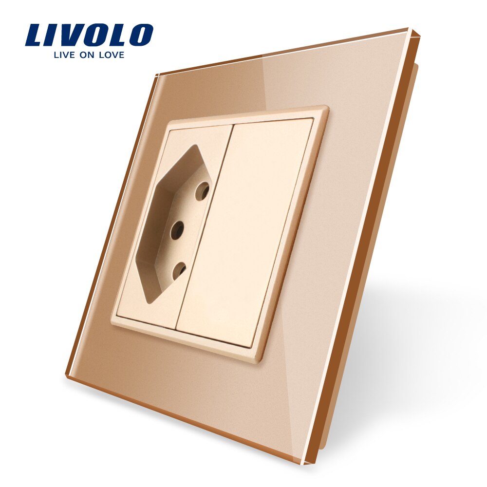 Livolo Standaard Swizss Socket, Grey Crystal Glass Panel, Ac 110 ~ 250V, 16A Stopcontact, 80Mm * 80Mm, Geen Logo: Gold