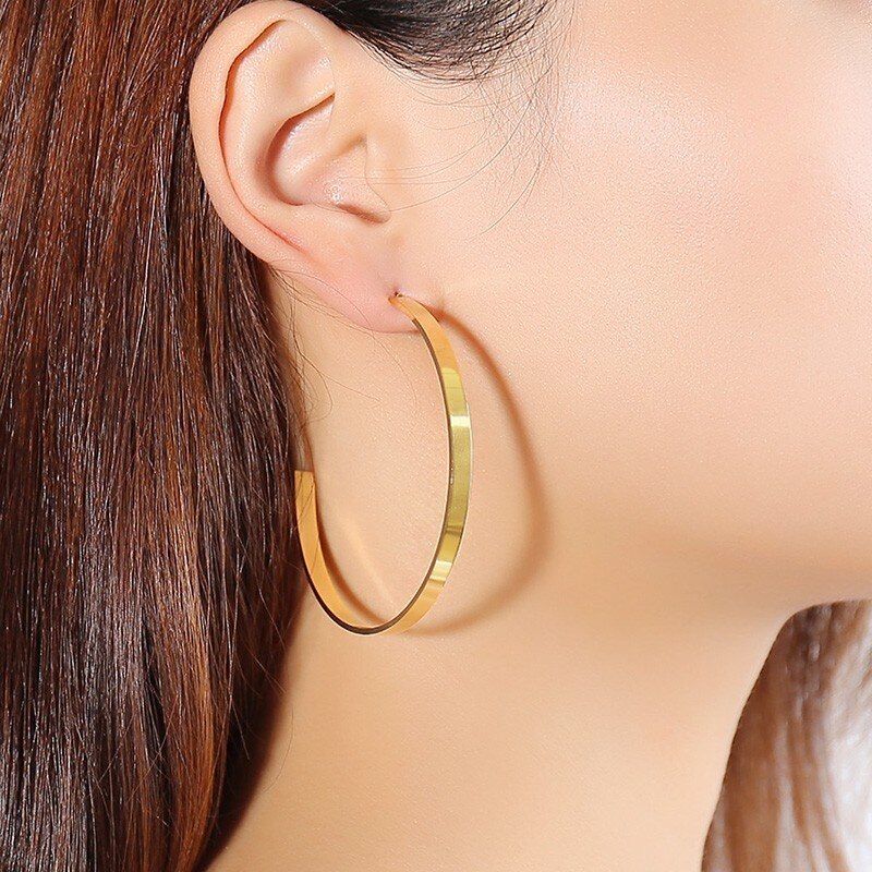 Vnox Eenvoudige Grote Oorbellen Voor Vrouwen Sieraden Gold Tone Rvs Oorringen Arete