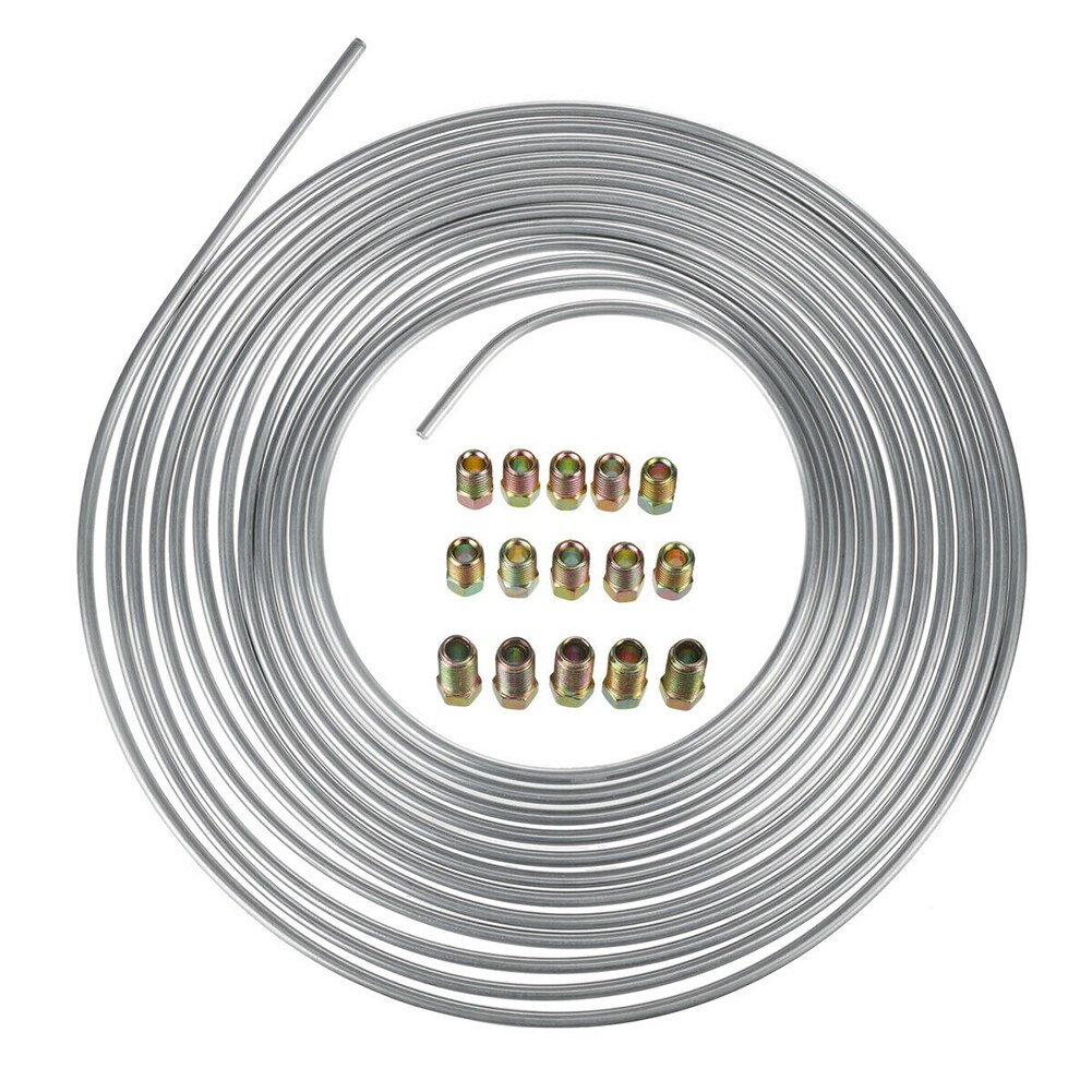 25ft spolerulle 3/16 tommer od stål zink bremserør brændstofrør rør kit og 15 fittings: Default Title