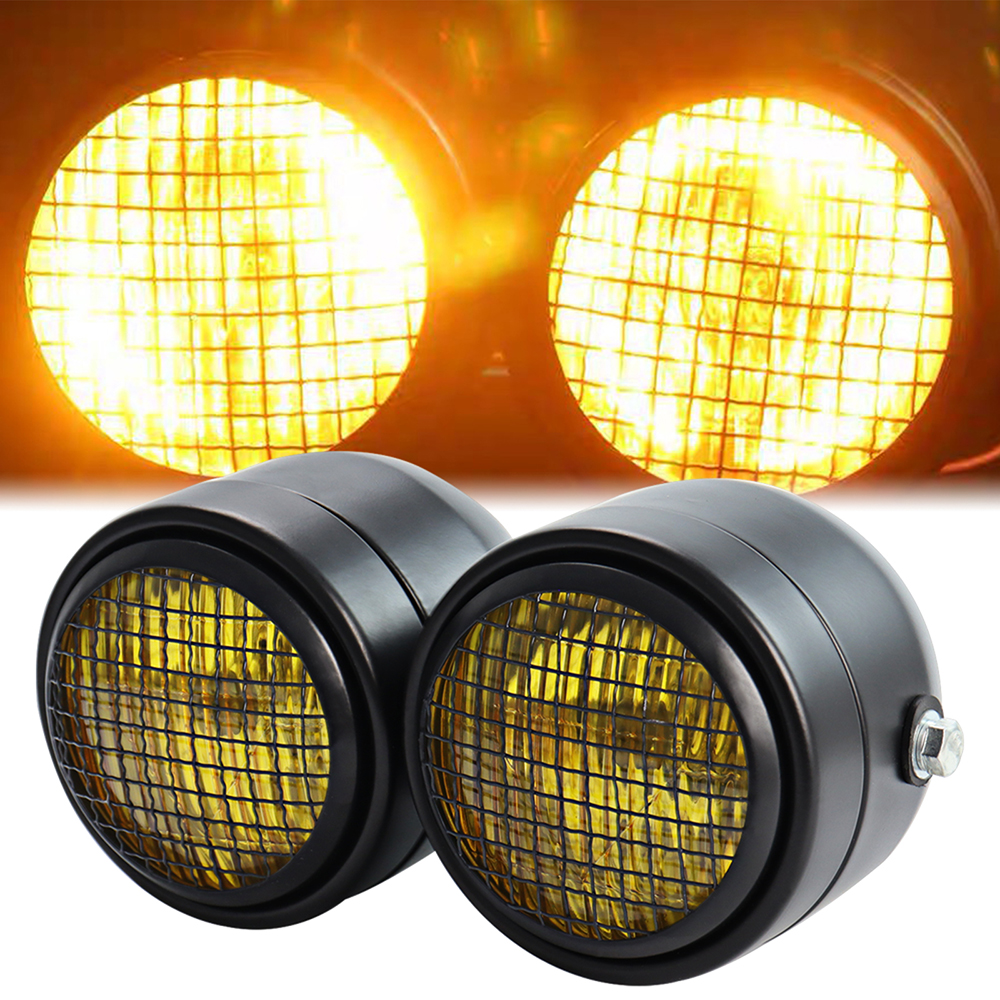 Moto anteriore doppio doppio faro doppio faro luce con griglia a rete per universale Harley bar corridore elicottero Bobber personalizzato