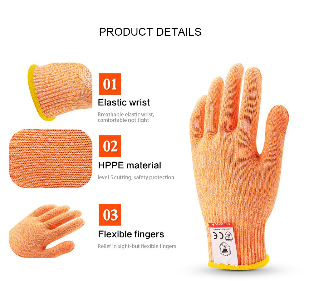 OZERO Food Grade Vegetable Cut Resistant Food Industry Safety Kitchen Handling Gloves Reusable 7007