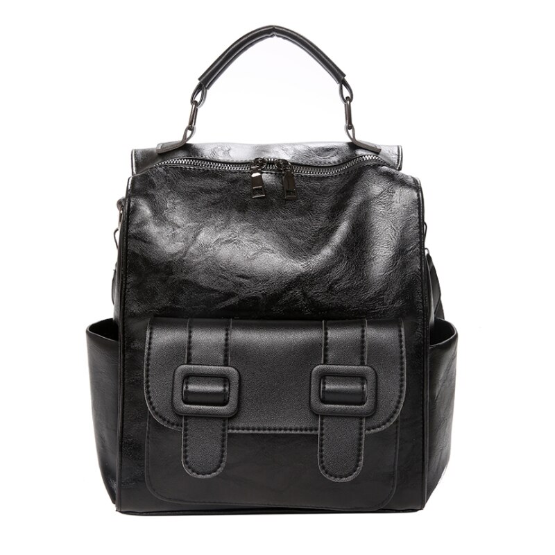 Luksus kvinder rygsæk vintage rejse pu læder rygsæk stor kapacitet bogtaske skoletasker til teenagepiger: 8609- sorte