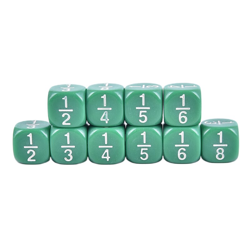 10 Stks/set 15*15 Mm Wit/Groen/Rood Fractionele Nummer Grappig Dobbelstenen Onderwijs Game Accessoire: green