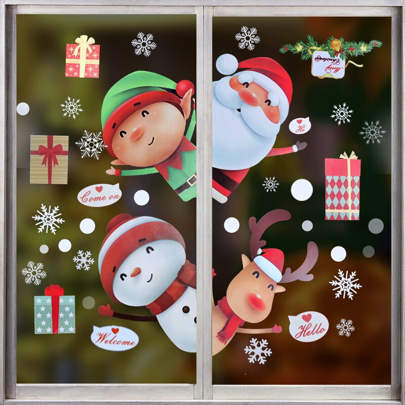 Merry Christmas Wall Stickers Window Glass Sticker Santa Snowflake Xmas Decoration for Home Year Navidad Noel Natal Decor