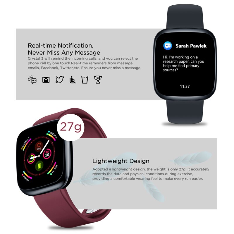 Zeblaze Crystal 3 Smartwatch - IPS Color Display, Heart Rate & Blood Pressure Monitor, Long Battery Life