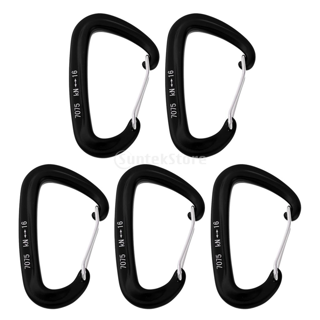 5 Pcs Karabijnhaken 16KN Aluminium Wiregate Karabijnhaken Lichtgewicht Clips Voor Hangmat Camping Swing Yoga: Black 