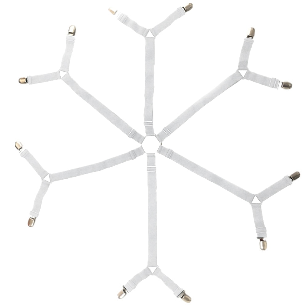 Sengetøj fastgørelse justerbar elastisk monteret lagen stropper på kryds og tværs sengetøj fastgørelser seler 12 clips fast holder: Hvid