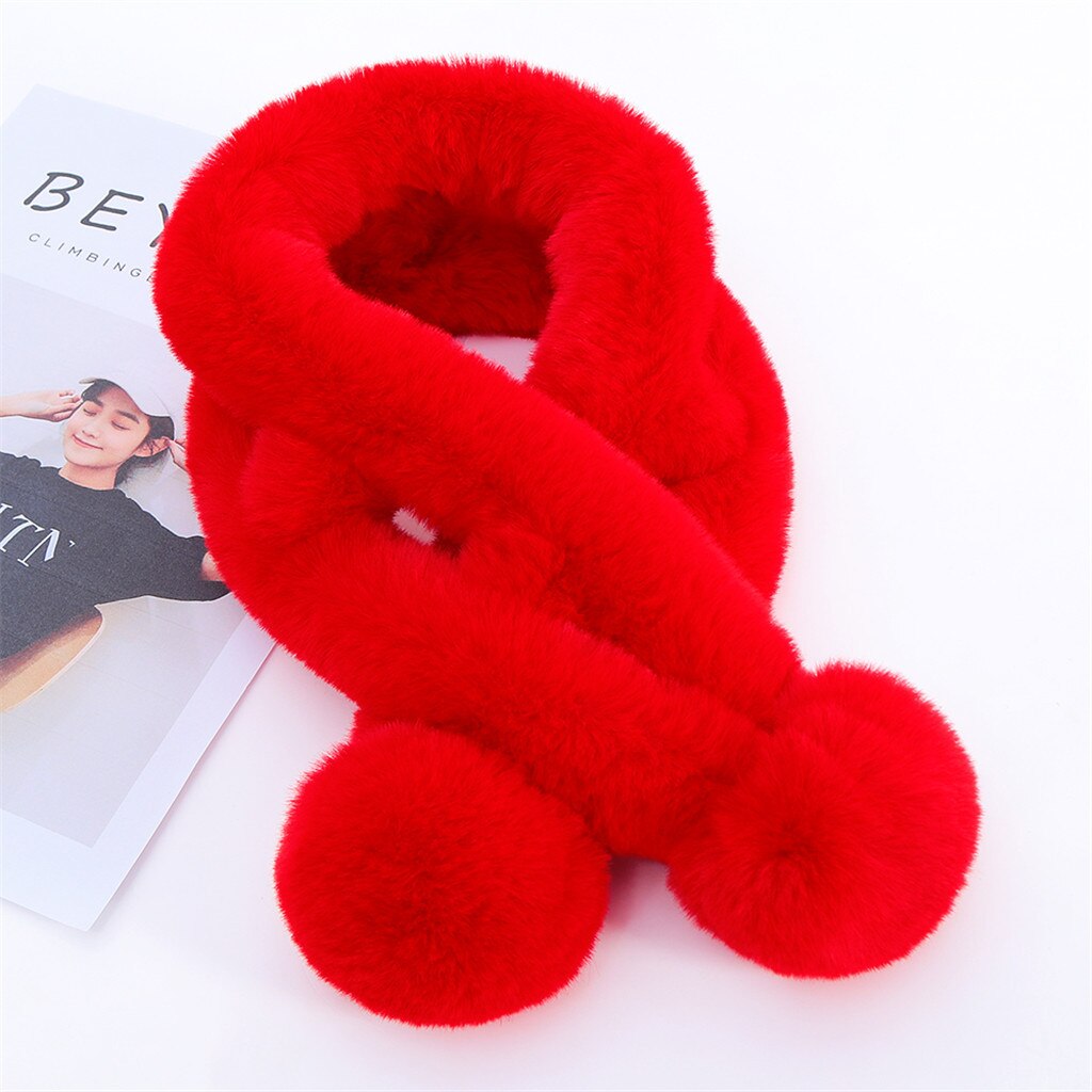 Enfants hiver écharpe pompon bébé écharpe garçons filles cou écharpes à tricoter avec fourrure boule foulard echarpe foulard A20: Rouge
