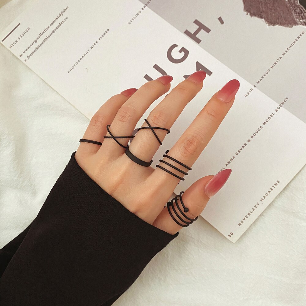 IFMIA 6 sztuk/zestaw Punk Ring Finger minimalistyczny gładkie złoto/czarny geometryczne metalowe pierścionki dla kobiet dziewczyn Party biżuteria Bijoux Femme