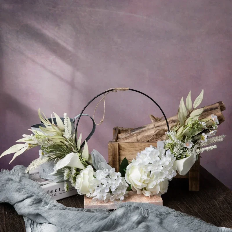 55CM Artificial Rose Ring Wall Hanging Half Ring Home Decoration Flower Wedding Supplies Wall Decoration