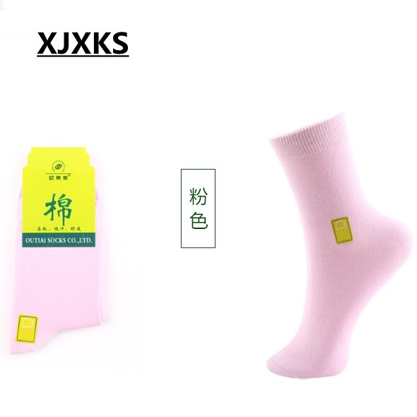 Xjxks lot de 6 paires de chaussettes en coton respirantes pour femmes, couleur unie, style coréen, douces et d'automne: Rose