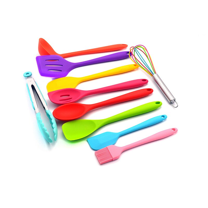 Non-stick Color 10 Silicone Baking Set Scraper Green Cooking Tools Suit Cake Cream Set Utensils Basting Egg Tool Tongs Brush