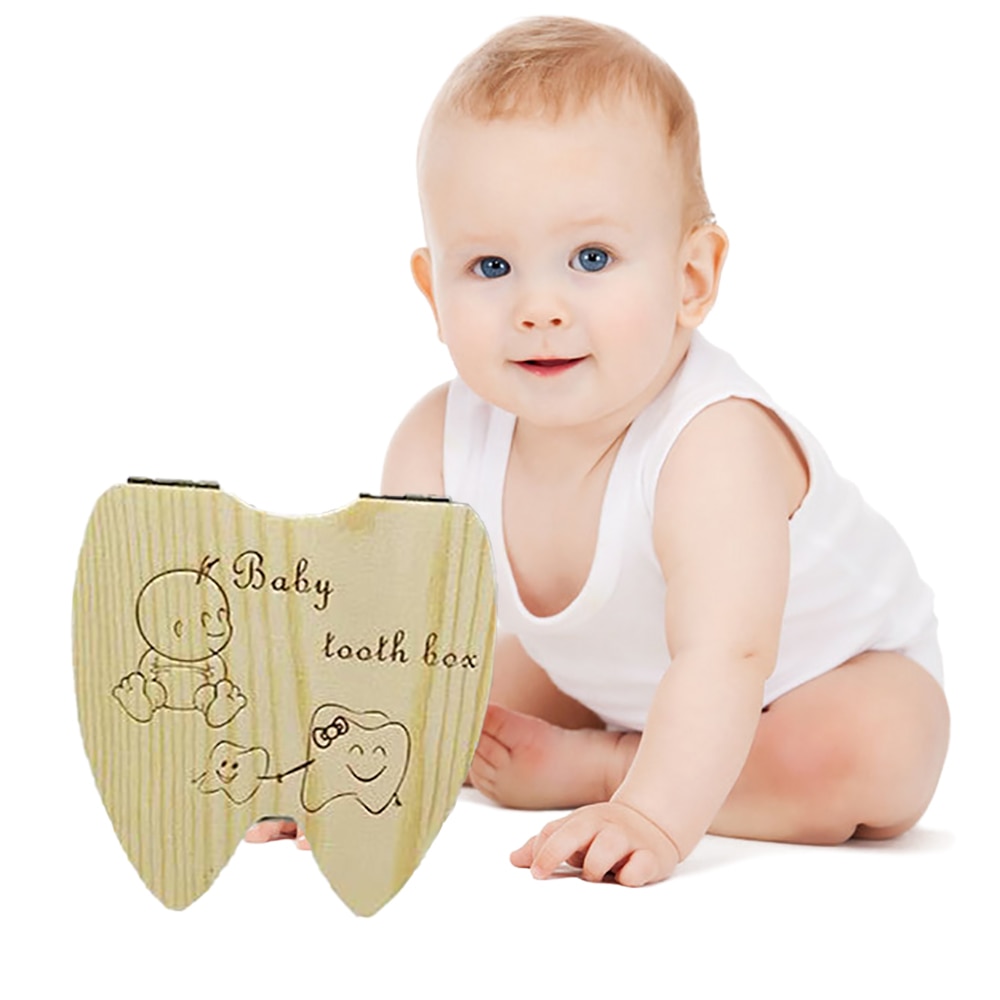 English Wooden Baby Tooth Box Organizer Milk Teeth Storage Umbilical Lanugo Save Collect Baby Souvenirs